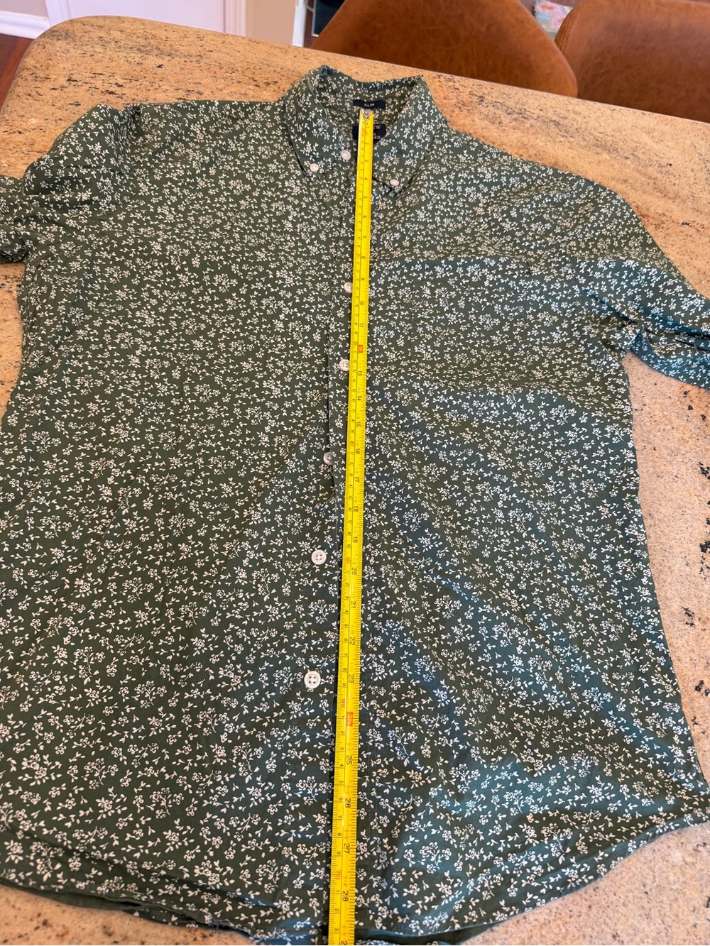 J crew men’s green n white floral LS button down stretch shirt size Large Slim - Picture 7 of 12